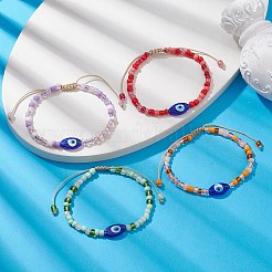 Браслет из плетеных бусин лэмпворк и стеклянных семян от сглаза&nbsp;BJEW-JB09706