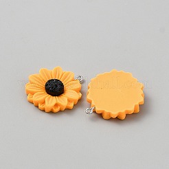 不透明樹脂ペンダント  ひまわりチャーム  プラチナループ付き  ゴールド  32x29x6.5mm  穴：2mm&nbsp;RESI-WH0022-45