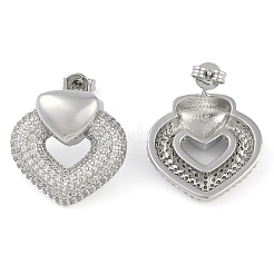 Серьги-гвоздики с прозрачным кубическим цирконием в форме сердца EJEW-Q387-03P