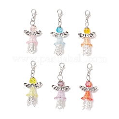 天使のガラスビーズとアクリルパーツの装飾  合金製カニカン付き  ミックスカラー  53~54mm&nbsp;HJEW-JM03400