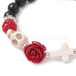 Halloween gefärbte und erhitzte Stretch-Armbänder aus natürlichem schwarzem Onyx und synthetischen Türkisperlen für Frauen&nbsp;X1-BJEW-TA00665