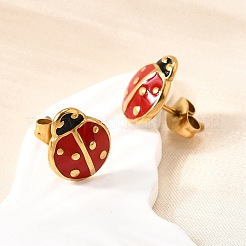Серьги-гвоздики из нержавеющей стали 304 в виде божьей коровки для женщин&nbsp;EJEW-K243-15G