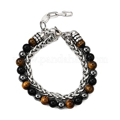 Mehrreihige Armbänder aus natürlichen Tigeraugen-&nbsp;BJEW-D330-02P-09