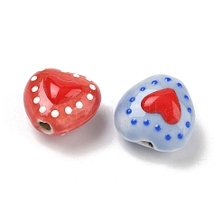 Фарфоровые эмалированные бусины ручной работы с узором в виде сердечек&nbsp;PORC-G016-03