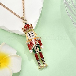 Ожерелья с подвеской в виде рождественского щелкунчика из сплава и эмали&nbsp;LS-NJEW-L048-01G-01