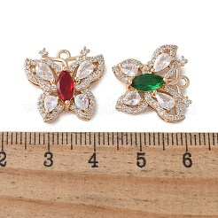 真鍮製ガラスチャーム  蝶  多面カット  ライトゴールド  17x18x5mm  穴：1.8mm&nbsp;KK-D355-02G