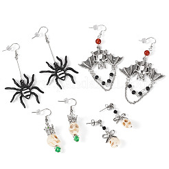 Halloween-Sets mit Ohrhängern und Ohrsteckern aus Emaille-Legierung und synthetischem Türkis&nbsp;EJEW-TA00709