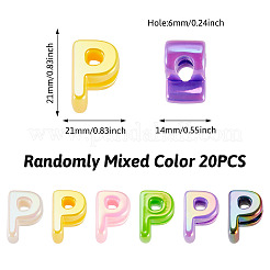 UVメッキ不透明アクリルヨーロピアンビーズ20個  大穴ビーズ  ミックスカラー  文字p  21x15x14mm  穴：6mm&nbsp;OACR-TADJ0001-16P