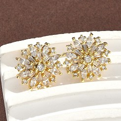 Серьги-гвоздики из латуни с микропаве из прозрачного кубического циркония EJEW-K289-11G