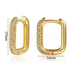 キュービックジルコニアの長方形フープピアス  女性のための真鍮のアクセサリー  ゴールドカラー  17x14x2.8mm&nbsp;JE929A-02