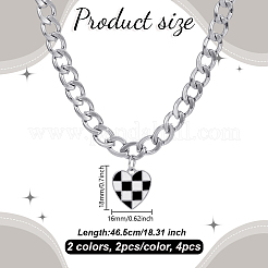 4 шт. 2 цвета сплава эмаль клетчатый кулон сердце железные ожерелья NJEW-HY0001-32