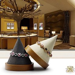 Деревянные конусообразные стенды для ожерелья/браслетов BDIS-FG0001-03