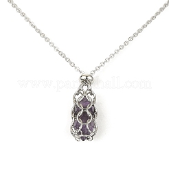 Ожерелья с подвесками в виде мешочка в технике макраме из натуральных драгоценных камней NJEW-JN04396