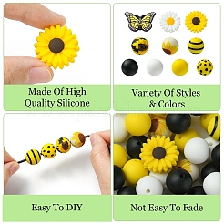 Наборы круглых силиконовых бусин с принтом&nbsp;SIL-YW0001-59