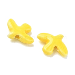 手作りの陶器ビーズ  平和の鳩  光沢釉の磁器  きいろ  17~17.5x13.5~14x4.5~5mm  穴：1.6~1.8mm&nbsp;PORC-D013-01A