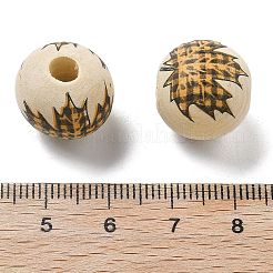 ハロウィーンプリントのシマウッドヨーロピアンビーズ  ラウンド  葉  15x14.5mm  穴：4mm&nbsp;WOOD-G023-07B