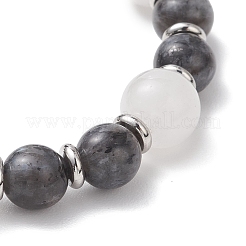 Круглые эластичные браслеты из натурального белого нефрита и ларвикита для женщин&nbsp;BJEW-JB13139