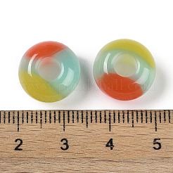 トリプルカラー樹脂ヨーロピアンビーズ  大穴ビーズ  模造キャットアイ  ロンデル  きいろ  13.5x7.5mm  穴：5mm&nbsp;RESI-F055-06B