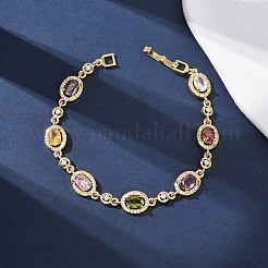 Bracelets à maillons ovales en laiton sertis de micro-pavés de zircone cubique pour femmes&nbsp;BJEW-D387-04G-06