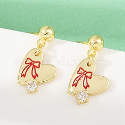 Серьги-гвоздики в форме сердца из латуни с прозрачным фианитом и прозрачным фианитом EJEW-S277-12G