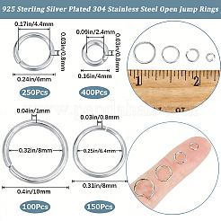 900個4スタイル304ステンレススチール丸カン  オープン丸カン  DIYジュエリークラフトおよびキーホルダーアクセサリー用の金属コネクター  銀  4~10x0.8~1mm  内径：2.4~8mm&nbsp;STAS-BBC0010-64S