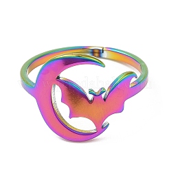 Ионное покрытие (ip) 304 нержавеющая сталь луна с летучей мышью регулируемое кольцо для женщин&nbsp;RJEW-M149-04RC