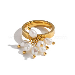 Кольца для пальцев из нержавеющей стали 304 с натуральным пресноводным жемчугом для женщин&nbsp;AG0795