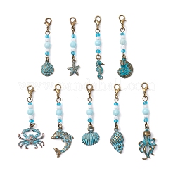 9 шт. подвеска из сплава с подвесками и стеклянными бусинами в морском стиле HJEW-JM03158