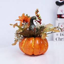 Zucca artificiale in schiuma con ornamenti di decorazioni a foglia, per la decorazione autunnale del Ringraziamento di Halloween, arancione scuro, 200x105mm