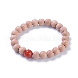 Bracelets extensibles avec perles en bois, avec des perles naturelles cornaline, ronde, 2-1/8 pouce (53 mm)