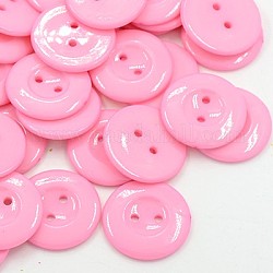 Botones de costura acrílicos para diseño de vestuario, botones de la camisa de plástico, 2 agujero, teñido, plano y redondo, rosa, 25x3mm, agujero: 2 mm