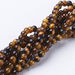 Chapelets de perles d'œil de tigre naturel, Grade a, ronde, 4mm, Trou: 0.8mm, Environ 90 pcs/chapelet, 15.5 pouce
