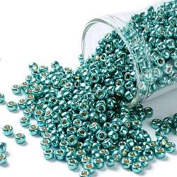 TOHO Round Seed Beads, Japanese Seed Beads, (PF569) PermaFinish Turquoise Metallic, 8/0, 3mm, Hole: 1mm, about 222pcs/10g