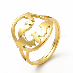 Placcatura ionica (ip) 304 anello regolabile per pipistrello in acciaio inossidabile da donna, vero placcato oro 18k, misura degli stati uniti 6 (16.5mm)