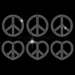 Glass Hotfix Rhinestone, Iron on Appliques, Costume Accessories, for Clothes, Bags, Pants, Heart, Peace Sign, 297x210mm