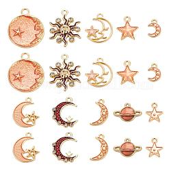 80pcs 10 pendentifs en émail en alliage céleste de style, étoile & lune & planète & soleil, couleur mixte, 20x16x2.5mm, Trou: 1.8mm, 8 pièces / style