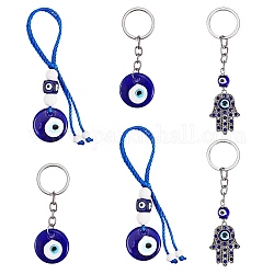 6Pcs 3 Style Handmade Evil Eye Lampwork Keychain, with Alloy Split Key Rings and Nylon Thread, for Gift Bag Accessory Ornaments, Blue, 10.1cm, 2pcs/style