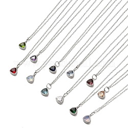 Halsketten mit dreieckigem Zirkonia-Anhänger, 304 Kabelkette aus Edelstahl für Damen, Edelstahl Farbe, Mischfarbe, 17.91 Zoll (45.5 cm)