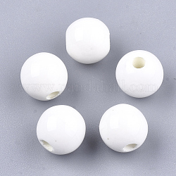 Perles en porcelaine manuelles, porcelaine émaillée lumineux, ronde, blanc, 10~10.5x9.5~10mm, Trou: 2.5~3mm