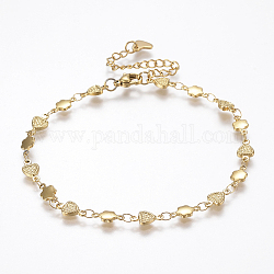 304 Stainless Steel Link Bracelets, with Lobster Claw Clasps, Heart & Flower, Golden, 8-1/4 inch(210mm)x5mm