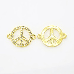 Alloy Multi-Stone Links, Peace Sign, Golden, 26x19mm, hole: 1.6mm