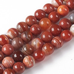 Brins de perles d'agate à rayures rouges naturelles, ronde, 8mm, Trou: 1mm, Environ 49~50 pcs/chapelet, 15.94 pouce (40.5 cm)