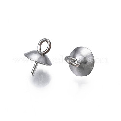 304 ciondoli in acciaio inossidabile con peg bails, per mezzo forato perle, mezzo tondo, colore acciaio inossidabile, 8x6mm, Foro: 2 mm, ago :0.7mm
