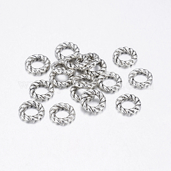 Tibetan Silver Connectors/Links, Ring, Lead Free and Cadmium Free, Antique Silver, about 8mm in diameter, 2mm thick, hole: 4.5mm