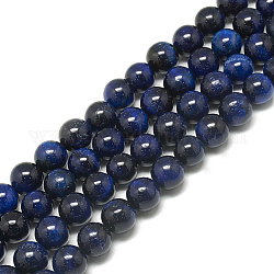 Natural Tiger Eye Beads Strands,  Dyed, Round, Dark Blue, 8~8.5mm, Hole: 1mm, about 47~48pcs/strand, 14.96~15.55 inch(38~39.5cm)