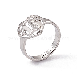 201 сердце из нержавеющей стали с регулируемым кольцом № 15 для женщин, цвет нержавеющей стали, размер США 6 (16.5 мм)