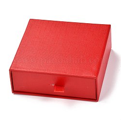 Quadratische Schubladenbox aus Papier, mit schwarzem Schwamm & Polyesterseil, für Armband und Ringe, rot, 9.3x9.4x3.4 cm