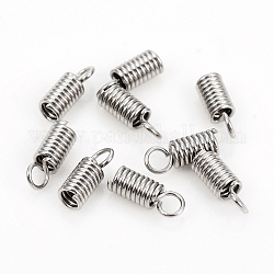 201 Stainless Steel Terminators, Coil Cord Ends, Stainless Steel Color, 6.2x2.3mm, Hole: 1.5mm, Inner Diameter: 1.5mm