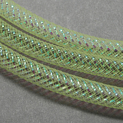 Mesh Tubing, Plastic Net Thread Cord, with AB Color Vein, Yellow Green, 8mm, 30Yards