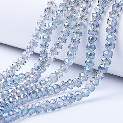 Electroplate transparentes abalorios de vidrio hebras, chapado en arco iris , facetados, rerondana plana, azul acero claro, 2.5x2mm, agujero: 0.4 mm, aproximamente 199 pcs / cadena, 13.4 pulgada (34 cm)